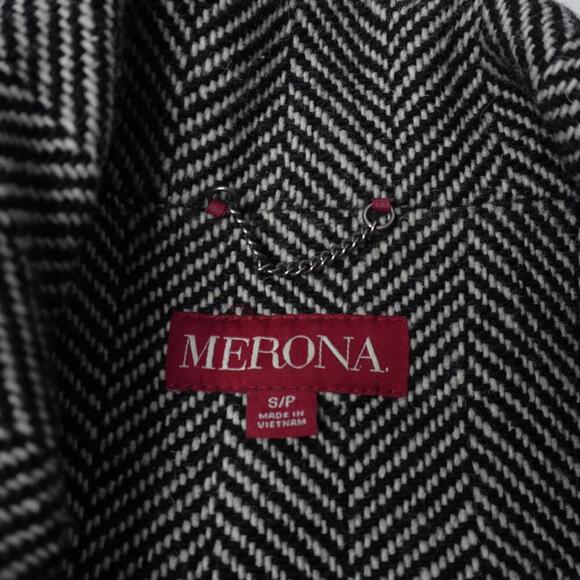 Merona Target Wool Blend Herringbone Tweed Pea Coat Black White Womens S Office - Picture 3 of 8